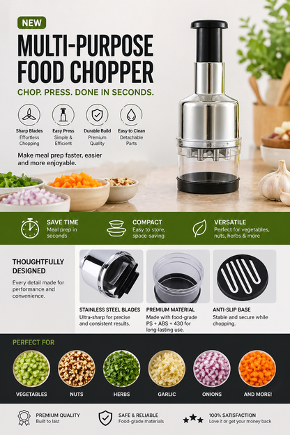 Professional Meal Prep Hand Chopper Dicer Manual Food Slap Chopper Quick Vegetable Onion Mincing and Grinding